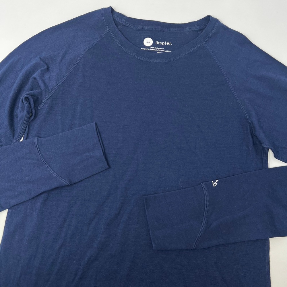 Iksplor Merino Wool Long Sleeve Base Layer Navy Blue Women's XS Thumbholes